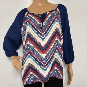 *SOLD* Rewind Chevron Multi Color Boho 3/4 Sleeve Blouse Size M